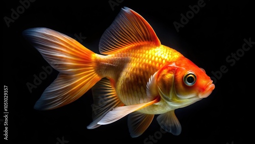 Goldfish swimming in an aquarium on black background