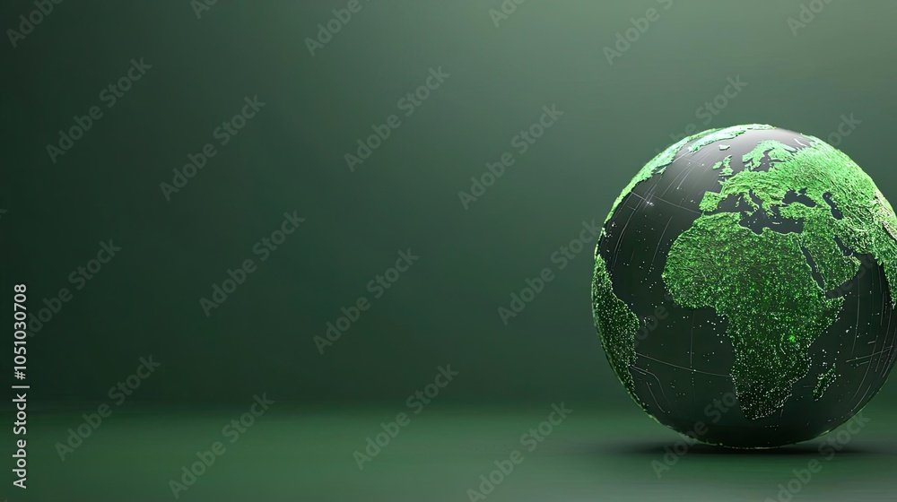 Fototapeta premium Green globe on a dark background representing environmental conservation.