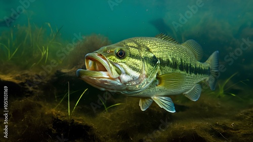 水中、魚、ブラックバス、釣り｜Underwater, fish, black bass, fishing photo