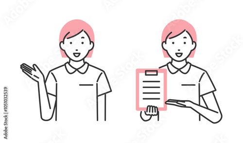 案内と説明をしている看護師のイラスト