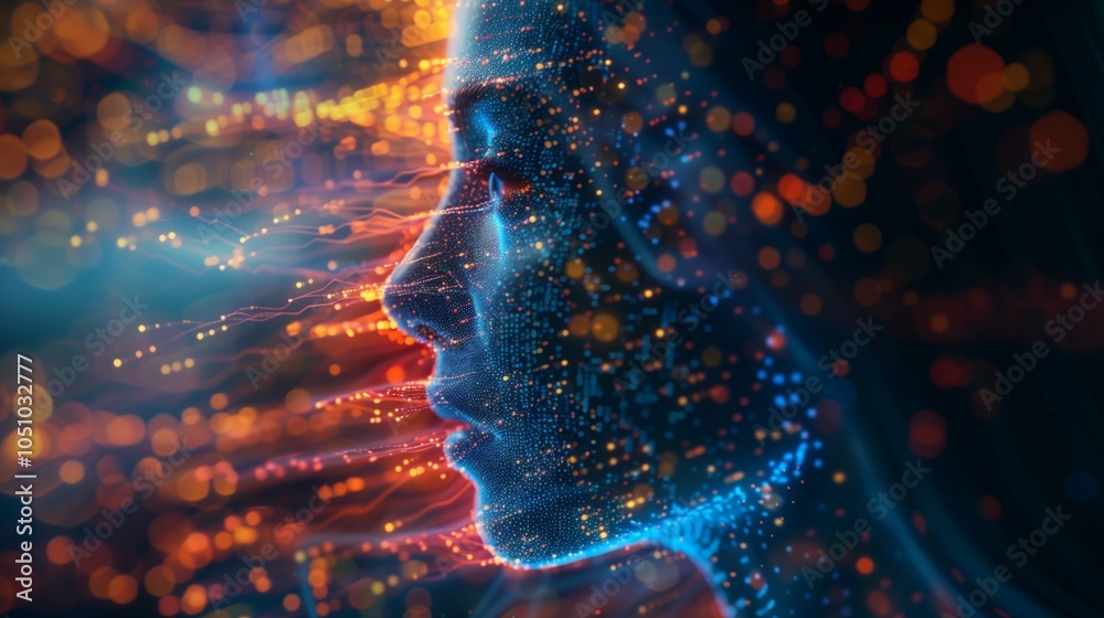 A digital human face made of colorful data points and code lines, representing the complexity behind artificial intelligence technology A digital human face made of colorful data points and code lines, representing the complexity behind artificial intelligence technology