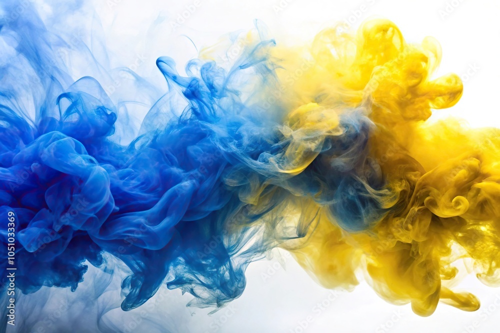 Fototapeta premium blue and yellow smoke on white background Close-Up