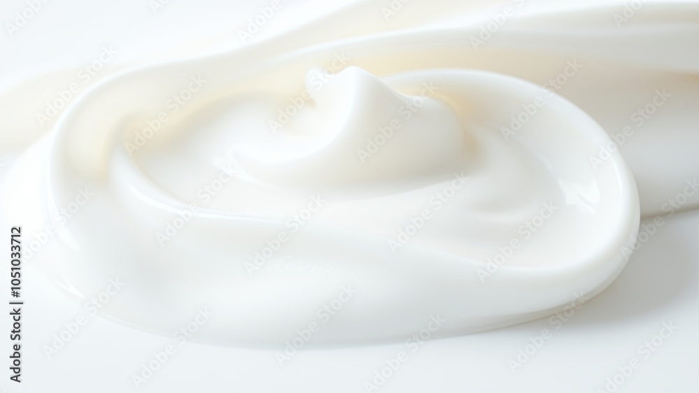 A Soft, Smooth, and Creamy White Substance Swirls and Flows in an Abstract and Gentle Manner on a White Surface