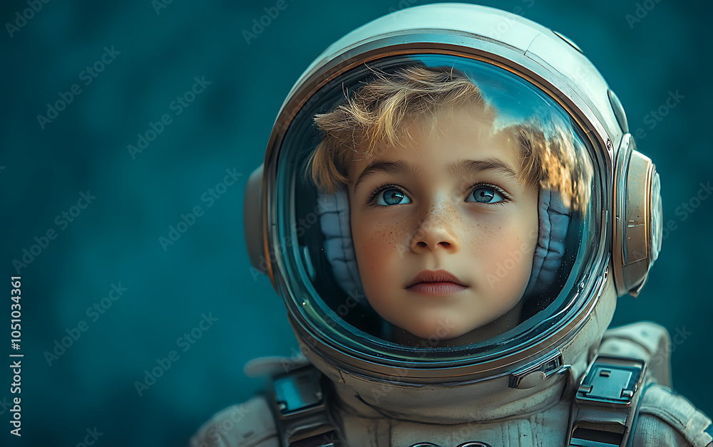 Little Boy Dreaming as Astronaut Rocket Pilot