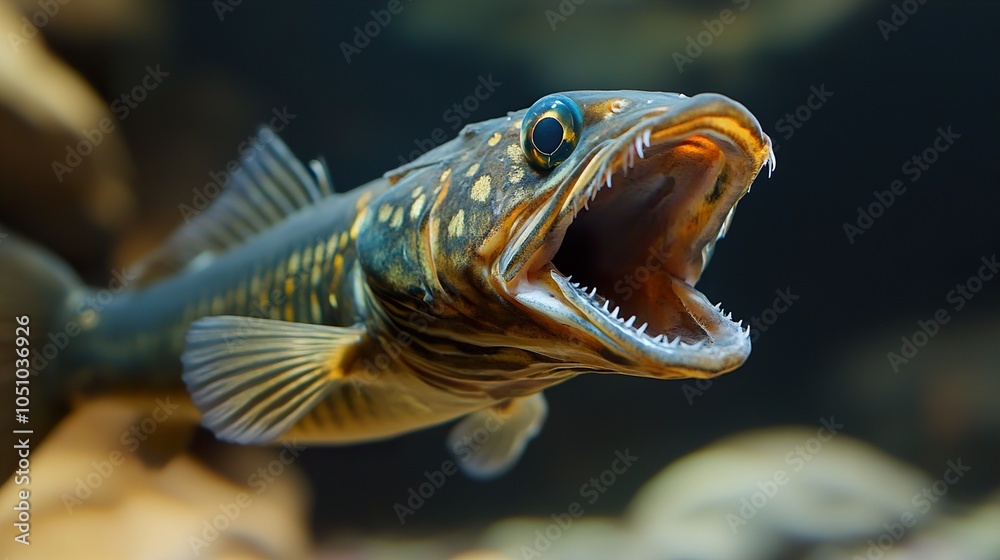 Fototapeta premium Close Up of a Fish with Sharp Teeth