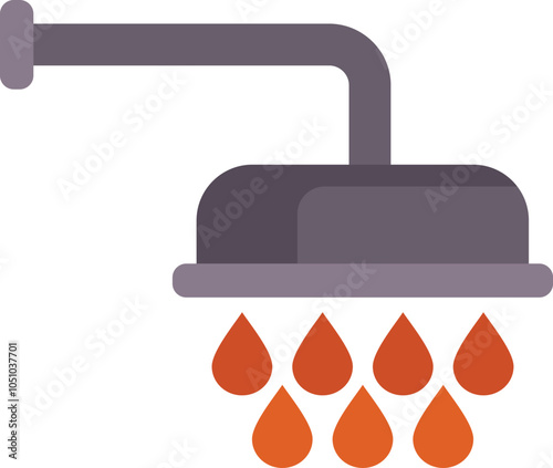 This vector illustration features a shower head pouring hot water drops, perfect for bathroom and hygiene related designs