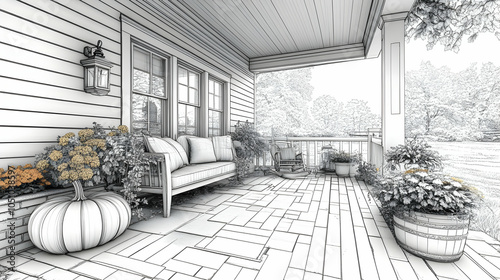 3D Sketch Illustration of a House Porch