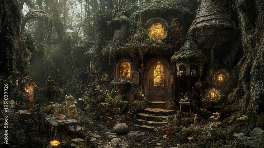 Fototapeta premium Enchanted Cottage in a Mystical Forest