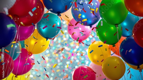 Wallpaper Mural A celebratory tableau of vibrant balloons dancing amidst a cascade of confetti, evoking a sense of joy and festivity. Torontodigital.ca