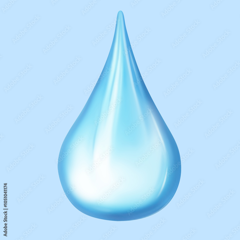 One drop of clear water on light blue background One drop of clear water on light blue background