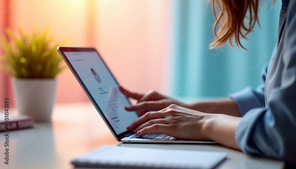 Woman Analyzing Data on Laptop: Business and Finance Concept Woman Analyzing Data on Laptop: Business and Finance Concept