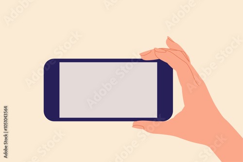 Flat illustration with hand holding phone