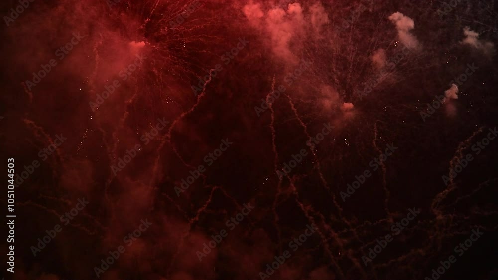 Red Firework celebrate anniversary in night time celebrate national holiday. Happy new year 2025, 4th of july holiday festival. Red firework Countdown to new year 2025 festival party time event Red Firework celebrate anniversary in night time celebrate national holiday. Happy new year 2025, 4th of july holiday festival. Red firework Countdown to new year 2025 festival party time event