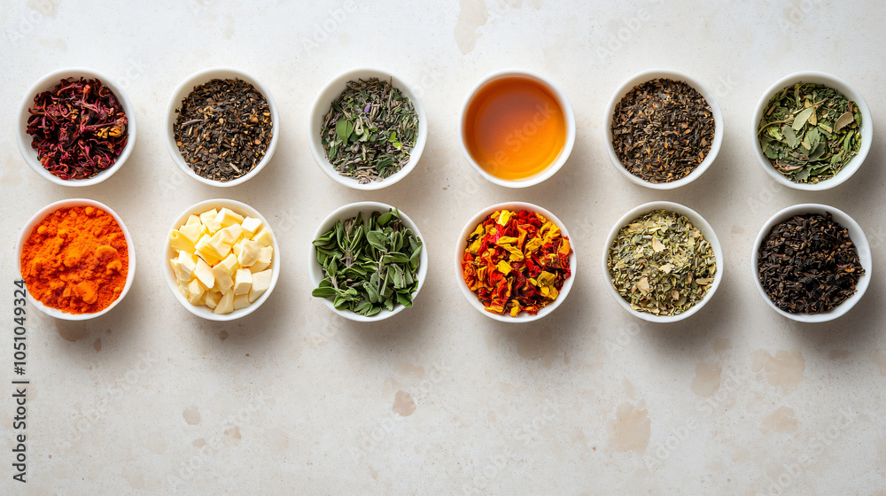 vibrant arrangement of herbal tea ingredients showcases variety of colors and textures, including dried flowers, herbs, and spices, perfect for creating soothing beverages vibrant arrangement of herbal tea ingredients showcases variety of colors and textures, including dried flowers, herbs, and spices, perfect for creating soothing beverages
