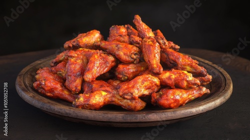 Elegant 3D Buffalo Wings Presentation with High Contrast