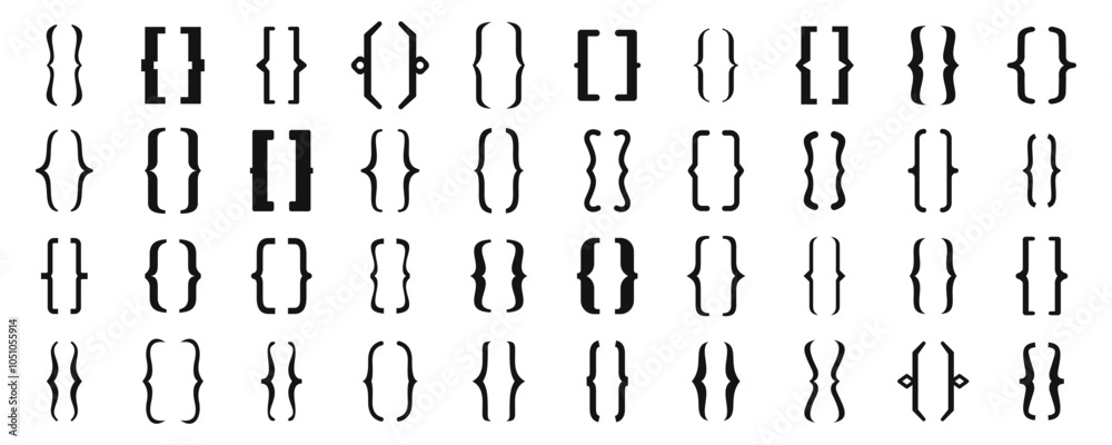 Bracket parenthesis icons set. Set of different brackets and parentheses symbols, useful for coding, programming, and software development
