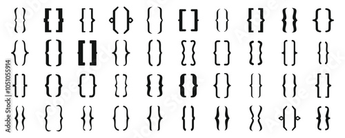 Bracket parenthesis icons set. Set of different brackets and parentheses symbols, useful for coding, programming, and software development