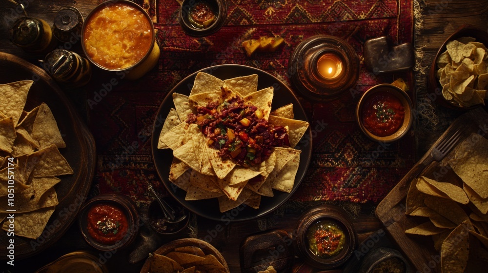 Fototapeta premium Rustic Nachos Arrangement in Soft Light Setting
