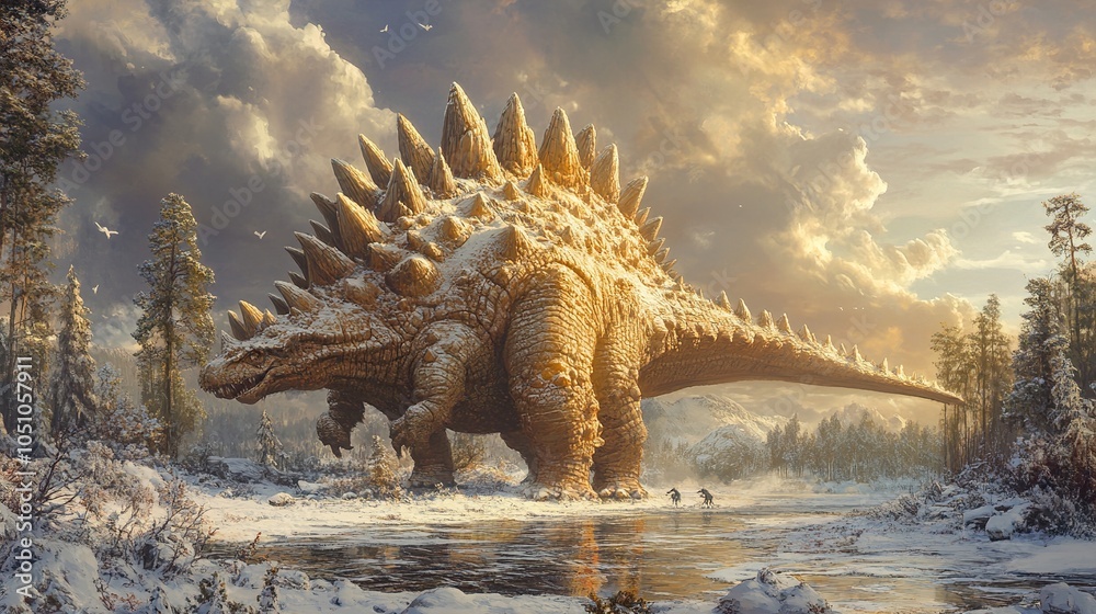 Fototapeta premium Giant Stegosaurus in a Winter Landscape