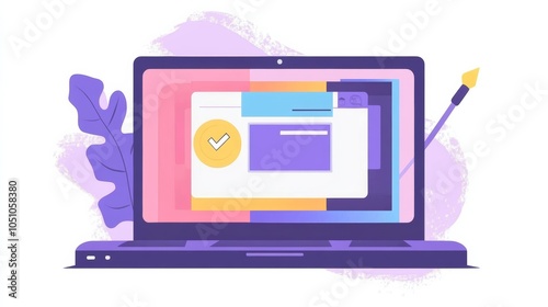 Pay per click flat illustration with laptop and pointer.