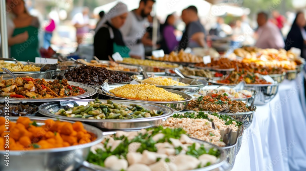 Fototapeta premium Busy Eastern Food Market with Creative Plating