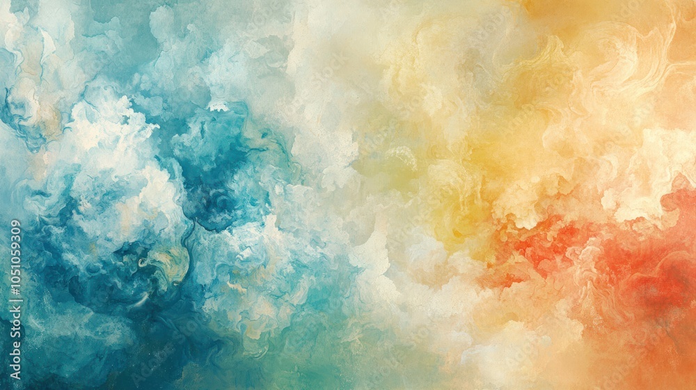 Obraz premium Abstract Watercolor Painting with Blue, Yellow, and Orange Hues