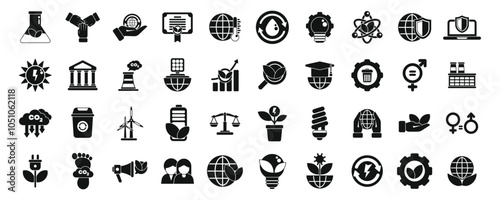 Esg icons set. Diverse icons representing environmental sustainability, highlighting green practices, global responsibility, and eco conscious initiatives