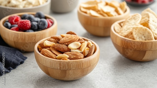 Assortment of Organic Snacks in Bamboo Bowls