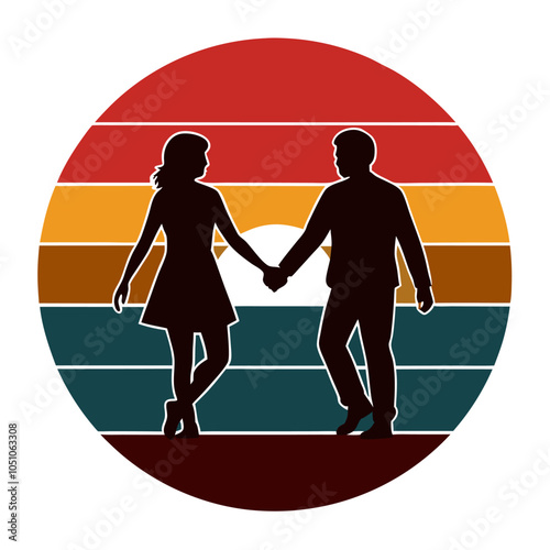 walking hand in hand behind seabach silhouette 