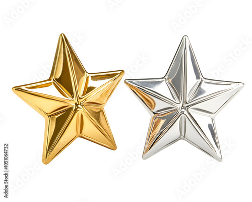 Gold and Silver Star Shape, Premium Symbol Logo, Transparent PNG, clipping path