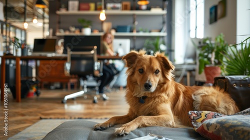 Adorable Dog Relaxing in Modern Home Office