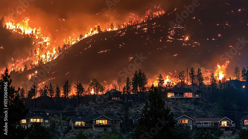Flames from the Creek wildfire encircle a mountainside above homes