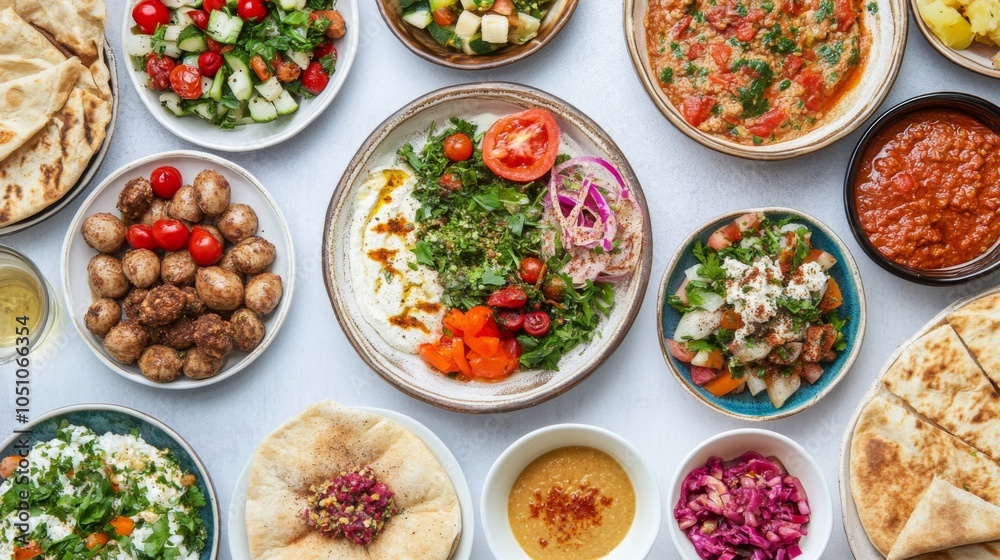 Artistic Middle Eastern Dishes with Soft Lighting Artistic Middle Eastern Dishes with Soft Lighting