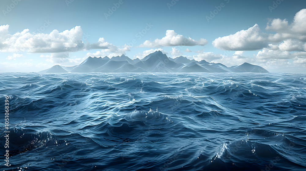 Fototapeta premium Ocean Waves and Mountain Silhouette - Realistic Image