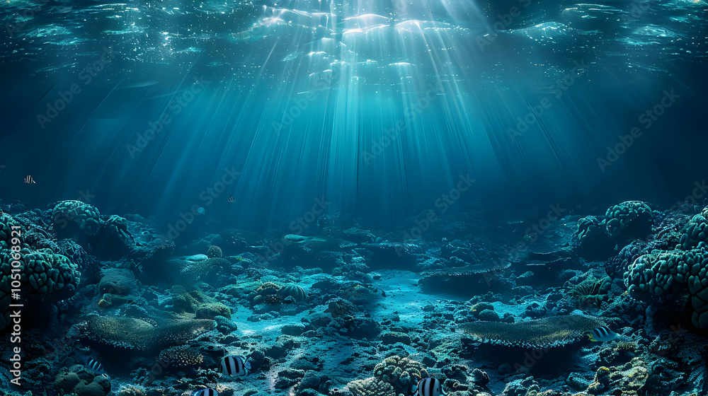 Obraz premium Underwater Seabed with Sun Rays Realistic Image