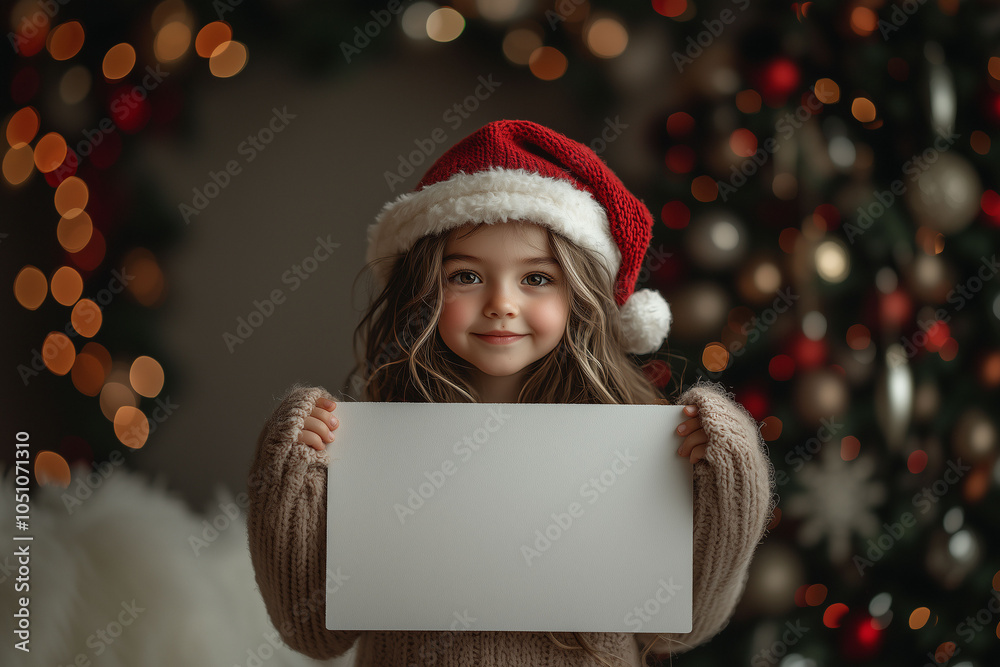 Young Girl with Santa Hat Holding a Blank Sign Young Girl with Santa Hat Holding a Blank Sign