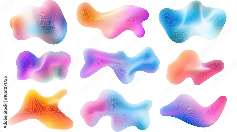 Abstract Colorful Gradient Shapes with Striped Textures Abstract Colorful Gradient Shapes with Striped Textures
