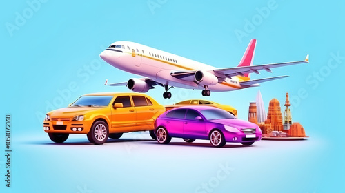 Beautiful Vibrant Transportation Cartoon Concept in Flat Vector Style