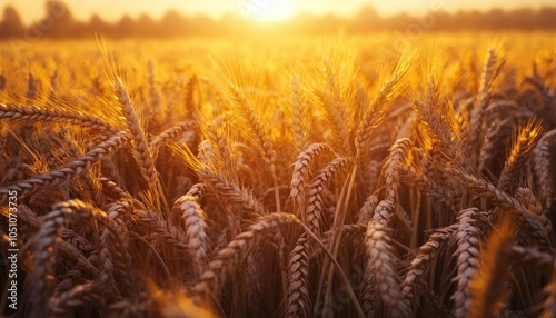 Golden Wheat Field at Sunset, Nature's Bounty in the Evening Light