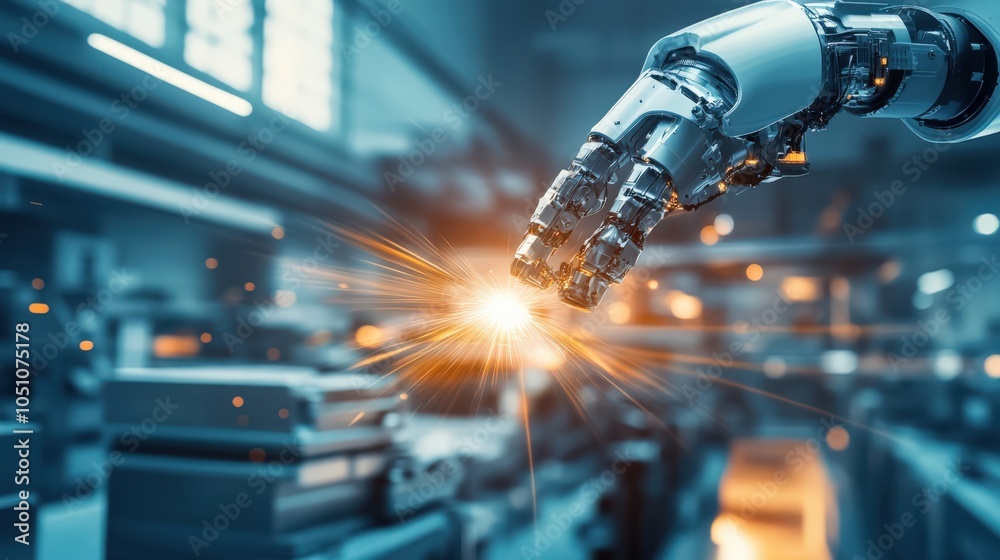 A robot arm is reaching out to grab a glowing object A robot arm is reaching out to grab a glowing object