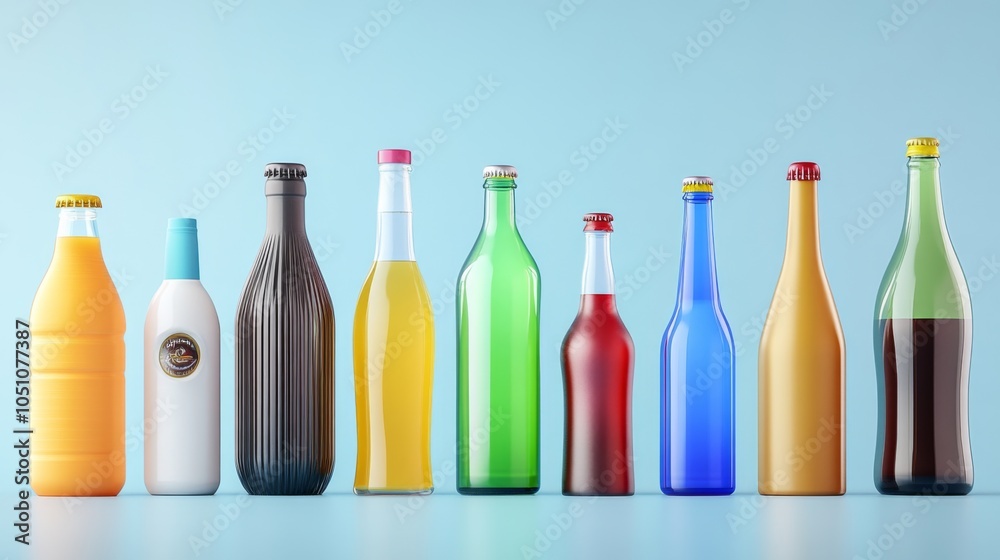 Vibrant Beverages in 3D Style on Neutral Background Vibrant Beverages in 3D Style on Neutral Background