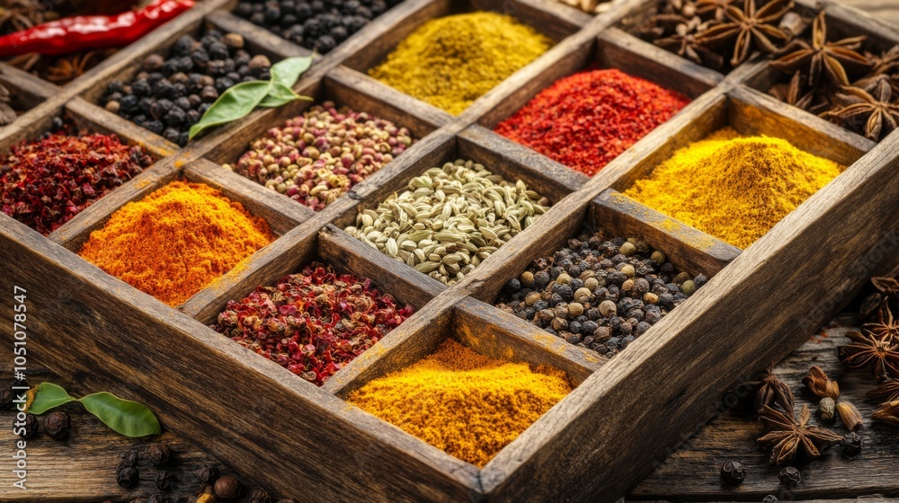 Fototapeta premium Rustic Spice Rack with High Contrast Details