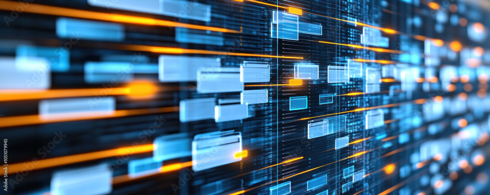 A computer screen with a blue background and orange and white squares. The squares are arranged in a grid pattern A computer screen with a blue background and orange and white squares. The squares are arranged in a grid pattern