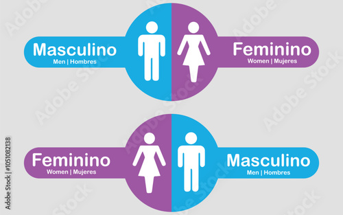 Placas Banheiro Masculino e Feminino Redondas nas cores Azul e Rosa