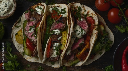 Wallpaper Mural Grilled Lamb Gyros with Fresh Vegetables on Rustic Table Torontodigital.ca