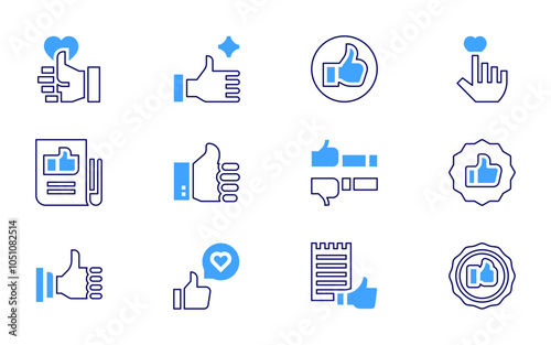 Like icon set. Bold line style. Duotone colors. Editable stroke. like, like gesture, badge, feedback, mobile