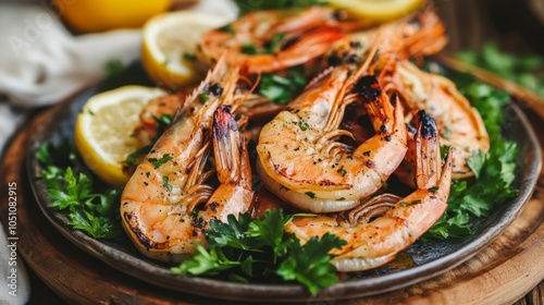 Grilled Shrimp with Parsley and Lemon Presentation