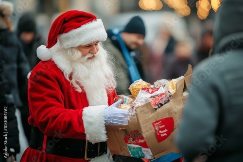 Santa Claus Distributing Food to Needy Individuals photo