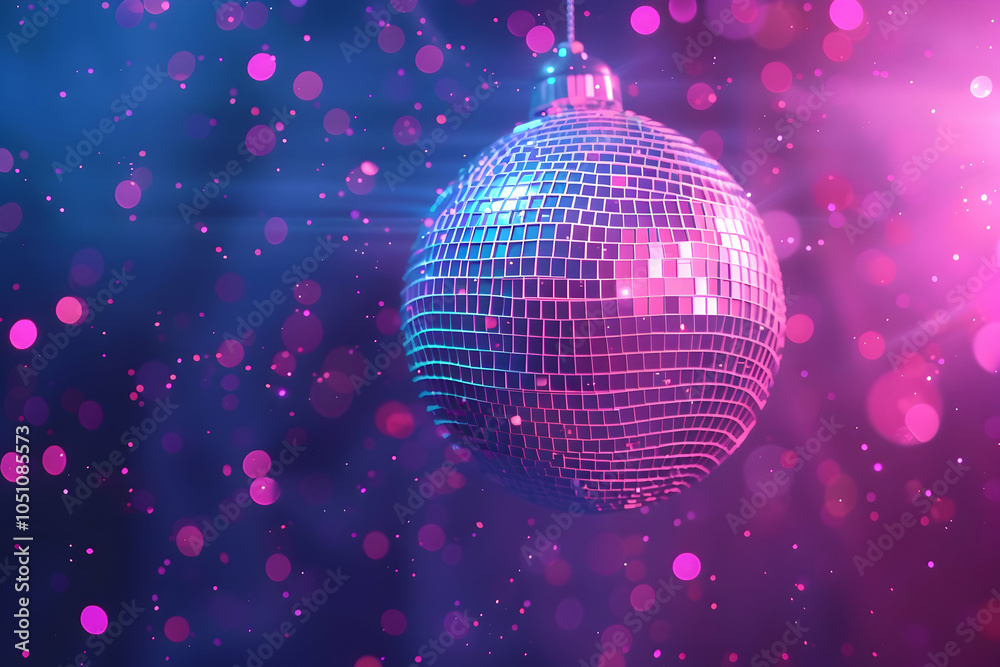 Fototapeta premium Vibrant purple and pink background with a disco ball, perfect for creating lively party-themed designs or promotional materials. 