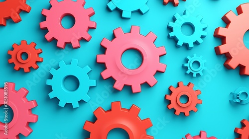 Colorful Gears on a Blue Background